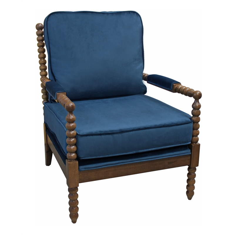 Wyndham Royal Blue Velvet Fabric Occasional Chair with Solid Rubberwood Frame