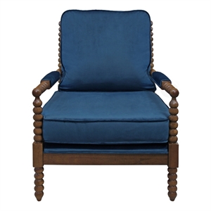 windsor royal blue velvet fabric occasional chair with solid rubberwood frame