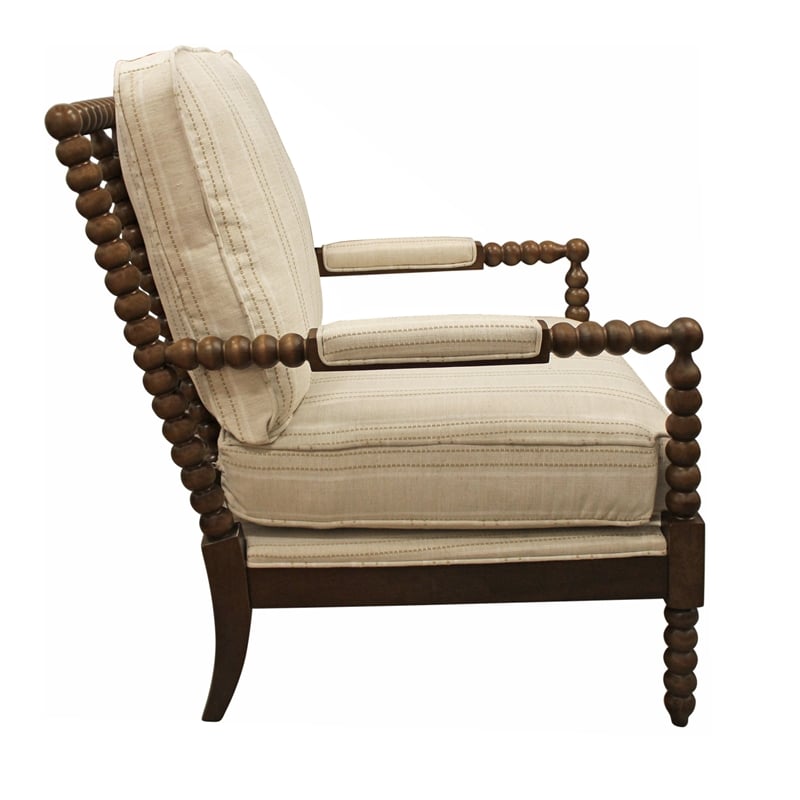 Wyndham Natural Stripe Linen Fabric Occasional Chair w/ Solid Rubberwood Frame