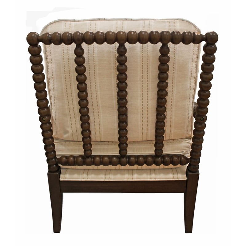 Wyndham Natural Stripe Linen Fabric Occasional Chair w/ Solid Rubberwood Frame
