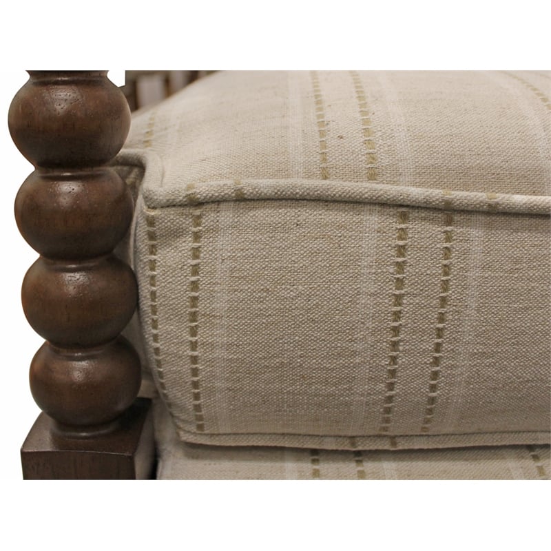 Wyndham Natural Stripe Linen Fabric Occasional Chair w/ Solid Rubberwood Frame