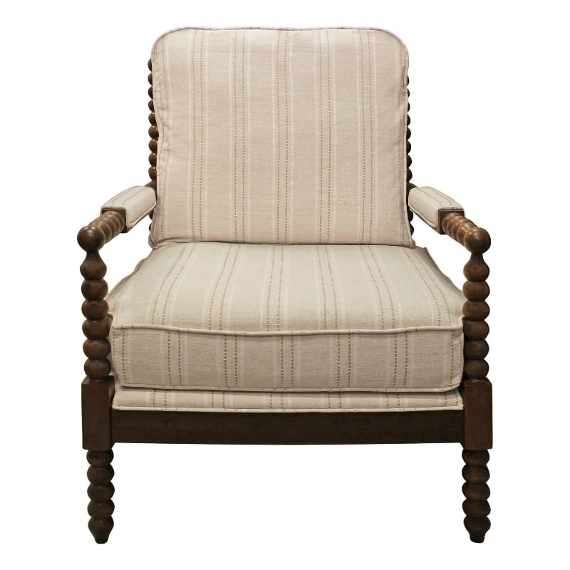 Wyndham Natural Stripe Linen Fabric Occasional Chair w/ Solid Rubberwood Frame