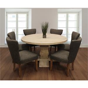 Benedict 7-Piece Dining Set with 58&quot Dining Table and 6 Dark Gray Linen Chairs