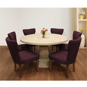 Benedict 7-Piece Dining Set with 58&quot Dining Table and 6 Purple Linen Chairs