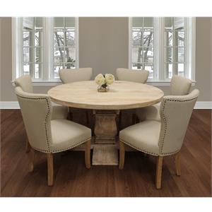 Benedict 7-Piece Dining Set with 58&quot Dining Table and 6 Ivory Linen Chairs