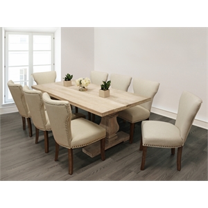 Benedict 9-piece Dining Set With 81&quot Dining Table And 8 Ivory Linen Chairs