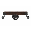 Metal And Reclaimed Wood Cart Coffee/Cocktail Table in Brown with Wheels