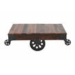 Metal And Reclaimed Wood Cart Coffee/Cocktail Table in Brown with Wheels