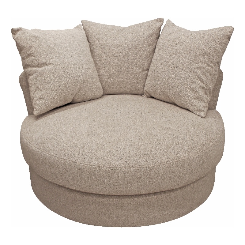 Vista Swivel Chair-and-a-Half Loveseat in Beige Fabric with 3 Toss Pillows