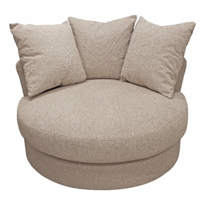 Vista Swivel Chair-and-a-Half Loveseat in Beige Fabric with 3 Toss Pillows