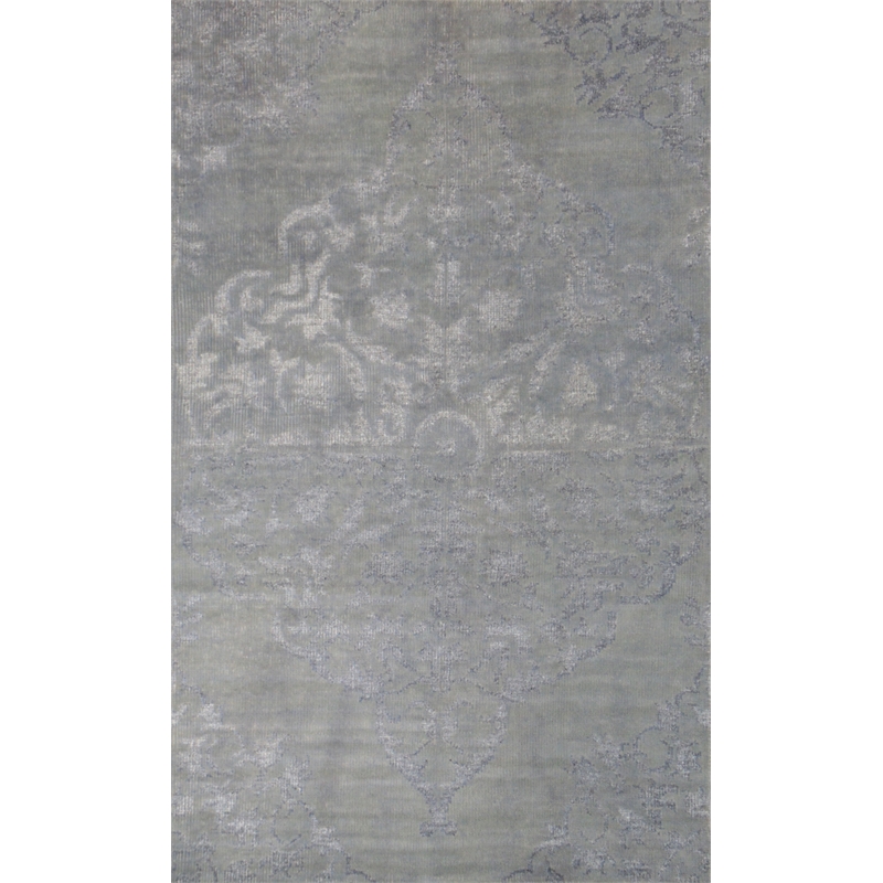 Emblem 01 5X8 Gray Knotted Wool Area Rug