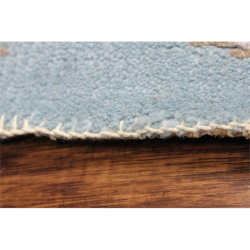 Emblem 02 8X10 Blue Knotted Wool Area Rug Allover