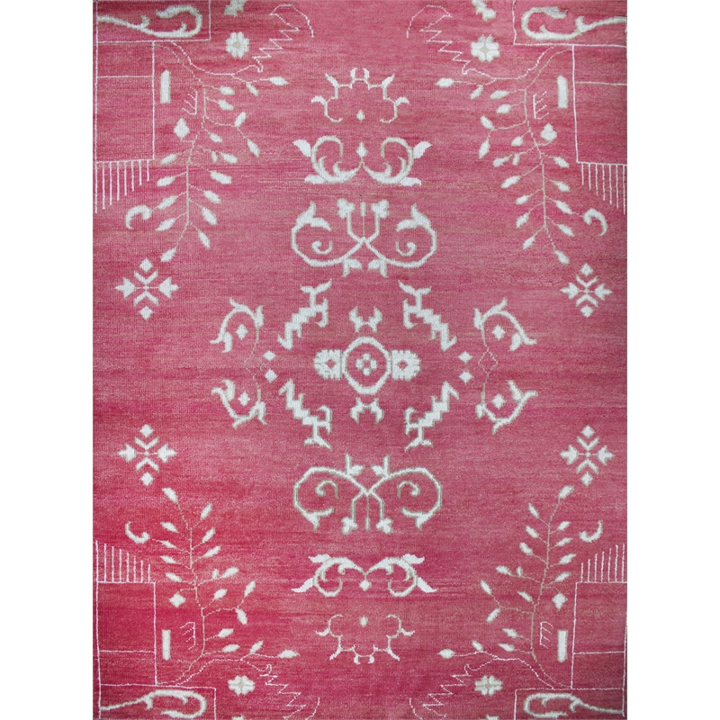 Emblem 02 5X8 Pink Knotted Wool Area Rug Allover
