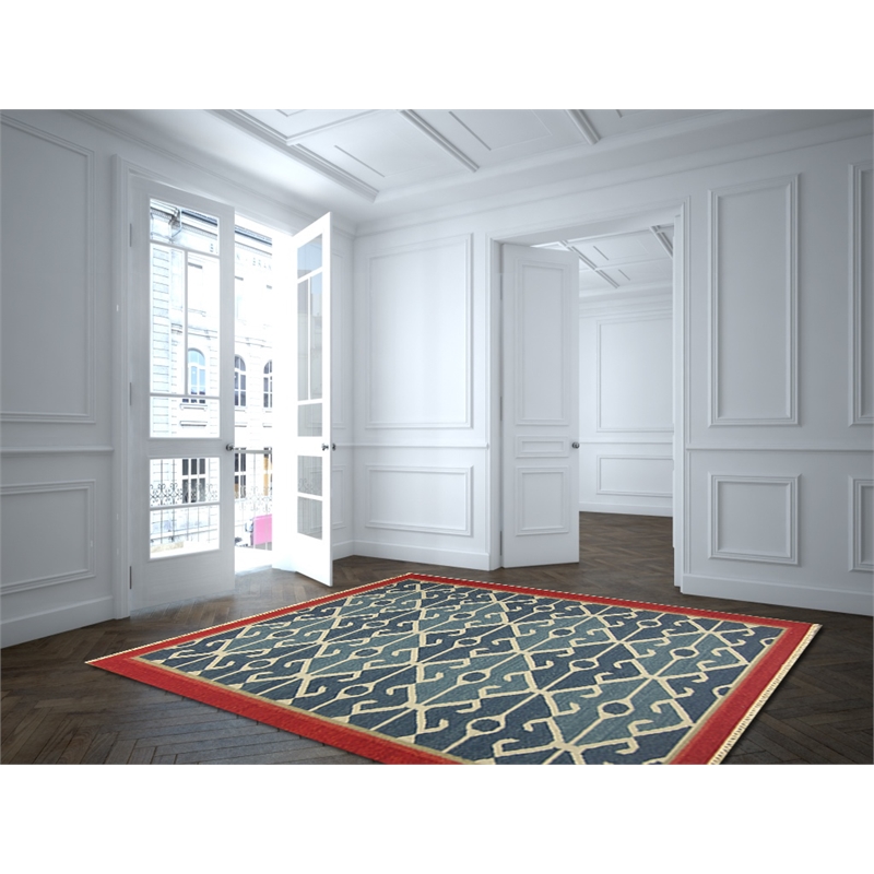 Kilim 04 5X8 Blue Handwoven Wool Area Rug
