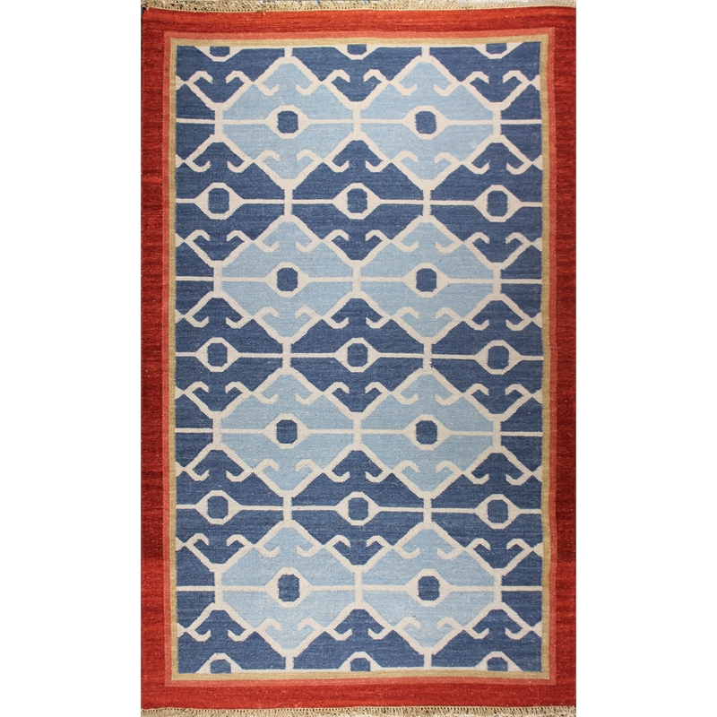 Kilim 04 5X8 Blue Handwoven Wool Area Rug