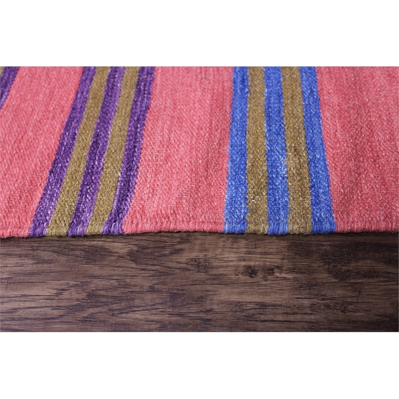 Kilim 05 8X11 Pink Handwoven Wool Area Rug