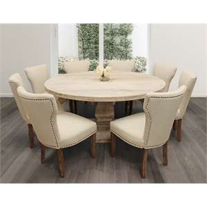 Benedict 9-piece Dining Set With 70&quot Round Dining Table And 8 Ivory Linen Chairs