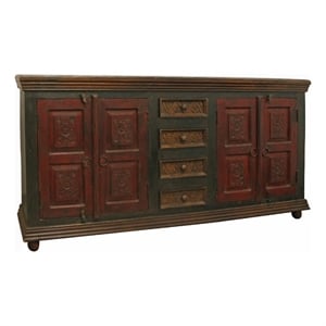 Arvada Mango Solid Wood 4 Carved Doors 4-Drawer Buffet in Multi-Color Finish