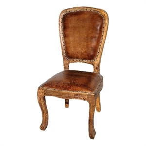 Moti Frank 21&quot Traditional Solid Wood/Leather Side Chair in Mahogany