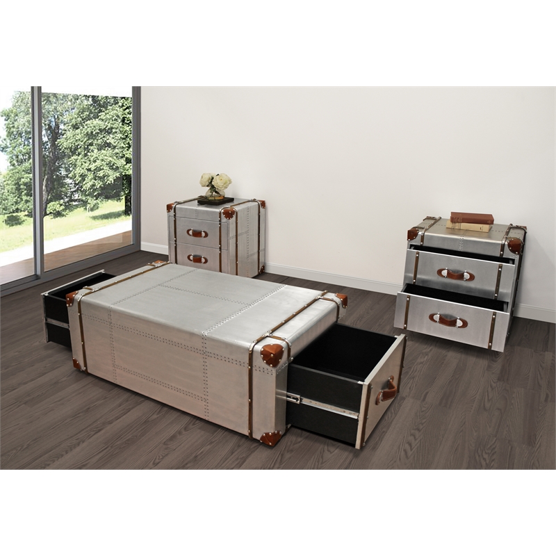 Aviator 3-Piece Coffee Table Set - Coffee Table & 2 End Tables - Leather Accents