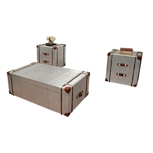aviator 3-piece coffee table set - coffee table & 2 end tables - leather accents