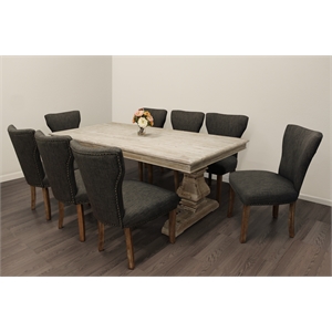 Manhattan Beach 9-Piece Dining Set - 84&quot Mud Gray Table 8 Dark Gray Linen Chairs