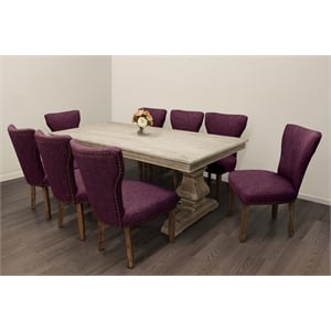 Manhattan Beach 9-Piece Dining Set - 84&quot Mud Gray Table & 8 Purple Linen Chairs