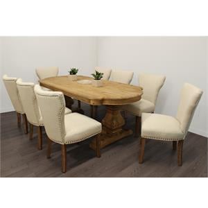 Moti Manhattan Beach 9-Piece Dining Set - 84&quot Table & 8 Linen Chairs in Natural