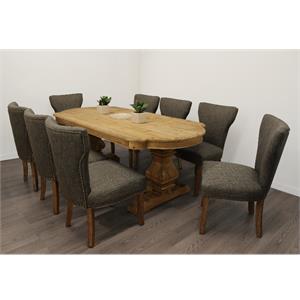 Moti Manhattan 9-PC Dining Set - 84&quot Table 8 Dark Gray Linen Chairs in Natural