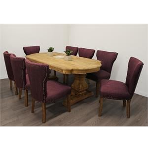 Moti Manhattan 9-PC Dining Set - 84&quot Table & 8 Purple Linen Chairs in Natural