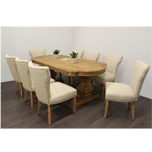 Moti 9-Piece Dining Set - 84&quot Table & 8 Ivory Linen Chairs in Natural
