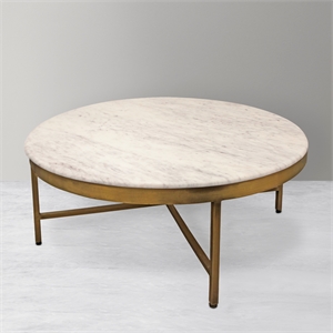 Orlando Carlton Ivory Marble Top Round Coffee Table on Brass Color Iron Base