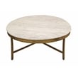 Orlando Carlton Ivory Marble Top Round Coffee Table on Brass Color Iron Base