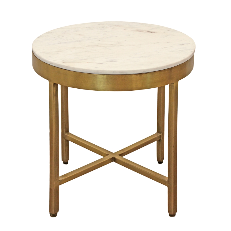 Orlando Carlton Ivory Marble Top Round Side Table on Brass Color Iron Base