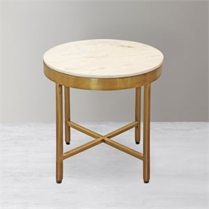 Orlando Carlton Ivory Marble Top Round Side Table on Brass Color Iron Base