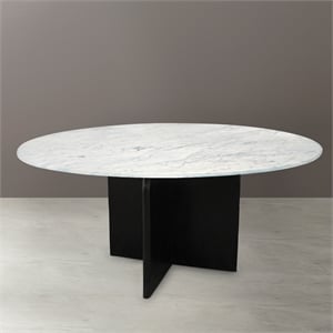 Orlando Terra White 48&quot Marble Top Round Dining Table with Wooden Base