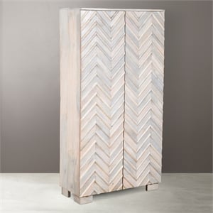 Zane Mango Solid Wood 2-Door Tall Cabinet with Zig-Zag Pattern in White Wash