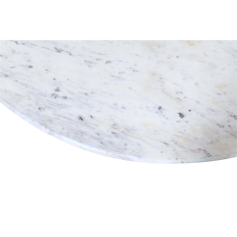 Terra White Marble Top Oval Dining Table with Solid Wood Base