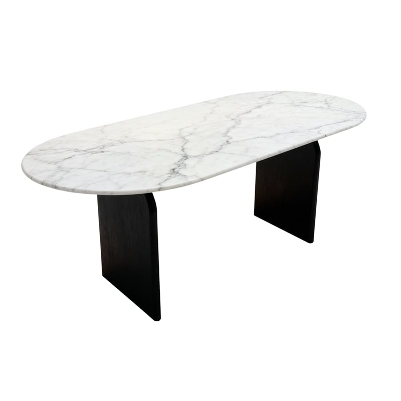 Terra White Marble Top Oval Dining Table with Solid Wood Base