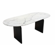 Terra White Marble Top Oval Dining Table with Solid Wood Base