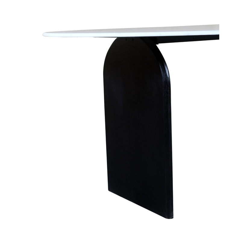 Terra White Marble Top Oval Dining Table with Solid Wood Base