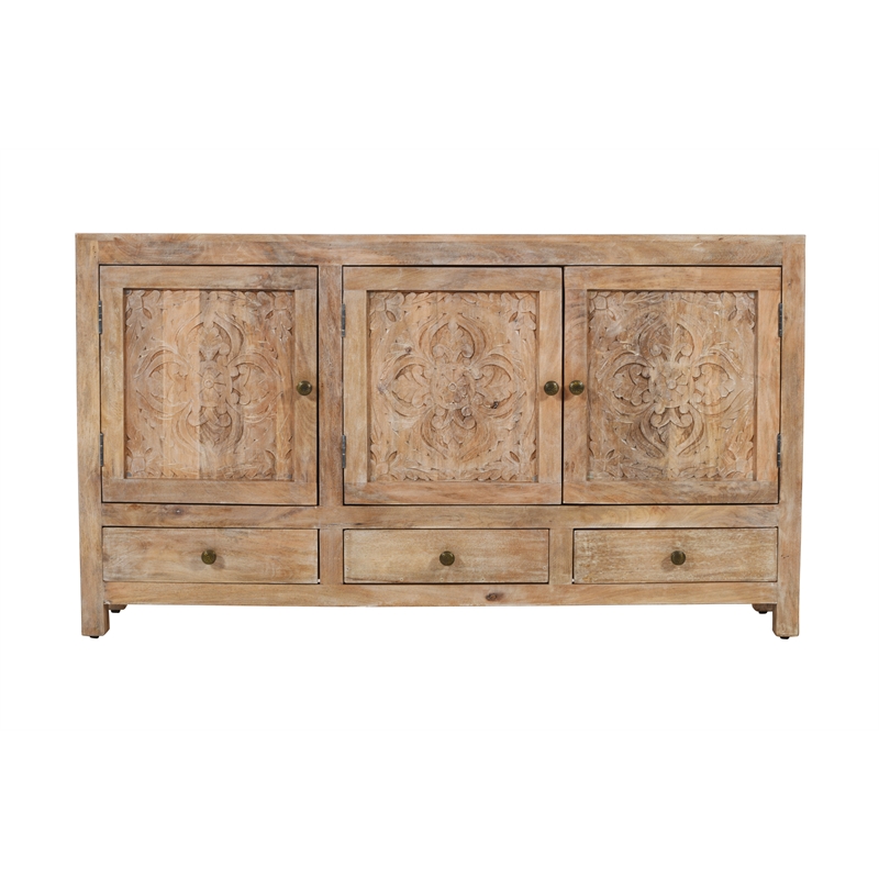 Carter Weatherly 3-Door 3-Drawer Solid Wood Accent Cabinet in White Wash