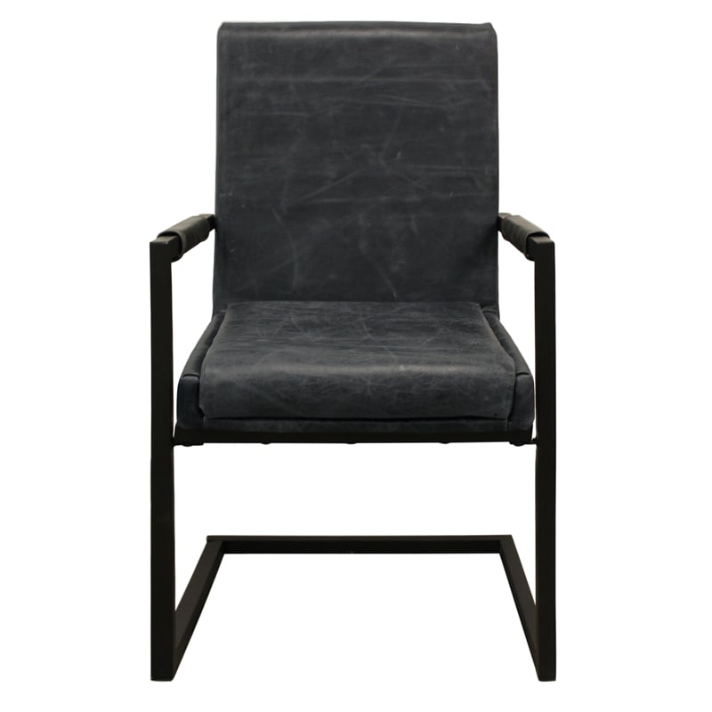 Wendy Genuine Leather Armchair in Antique Black with Iron Frame
