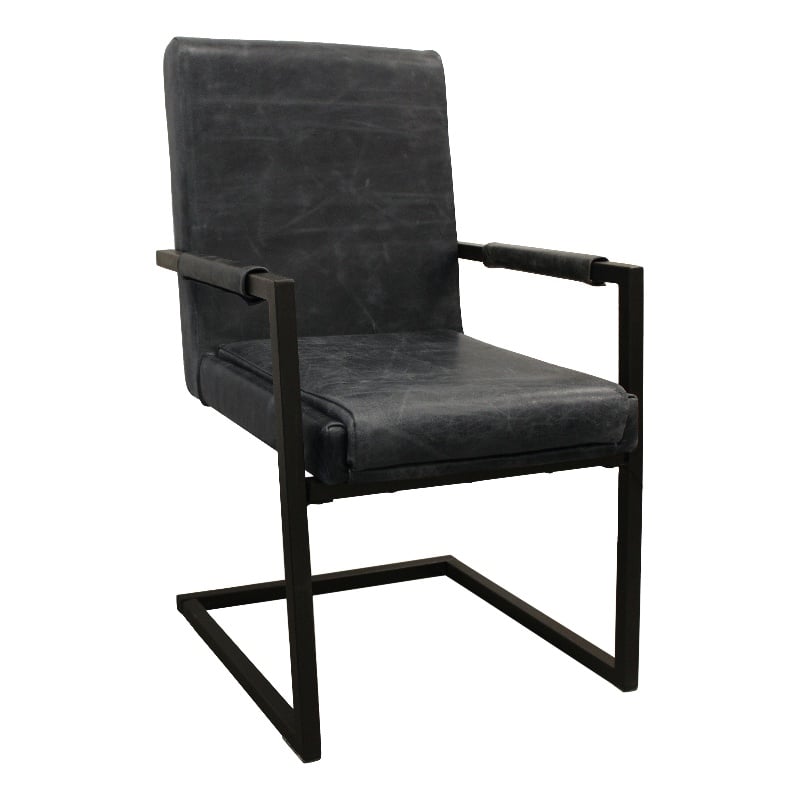 Wendy Genuine Leather Armchair in Antique Black with Iron Frame