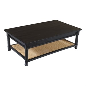 Navice 1 Woven Shelf Cocktail Table with Solid Wood in Black Finish