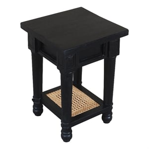 Navice End Table with 1 Bottom Shelf Storage with Solid Wood in Black Finish