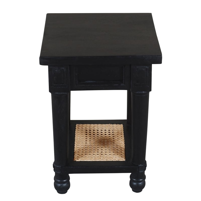 Navice End Table with 1 Bottom Shelf Storage with Solid Wood in Black Finish