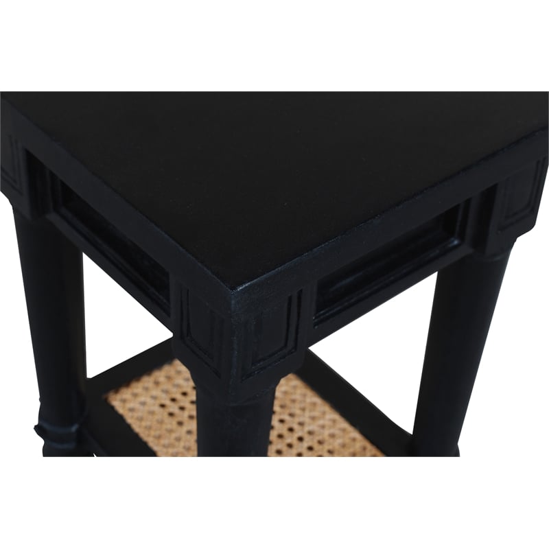 Navice End Table with 1 Bottom Shelf Storage with Solid Wood in Black Finish