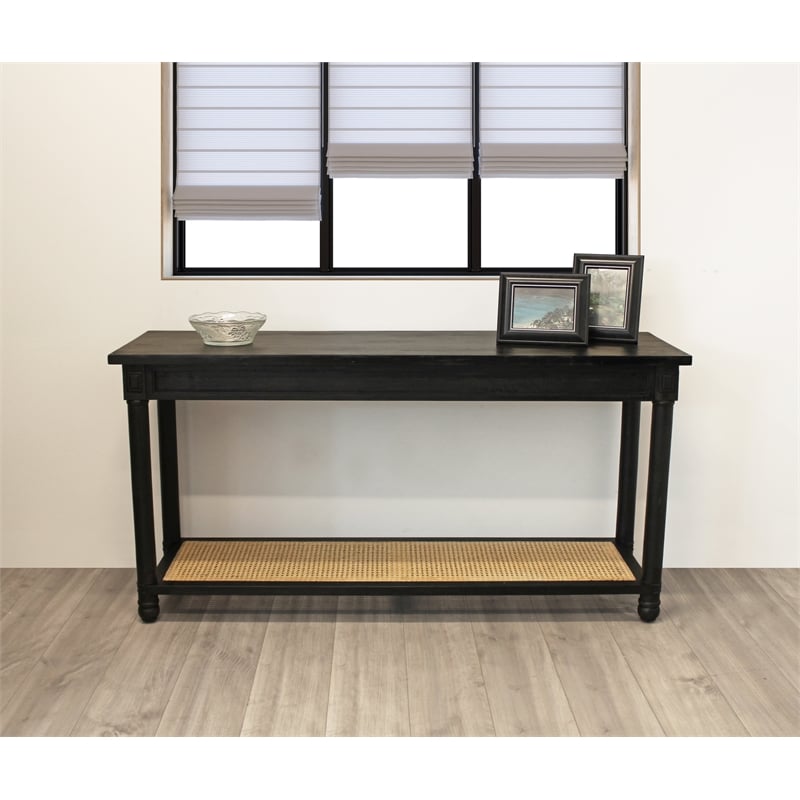 Navice 1-Shelf Console Table with Solid Wood in Black Finish