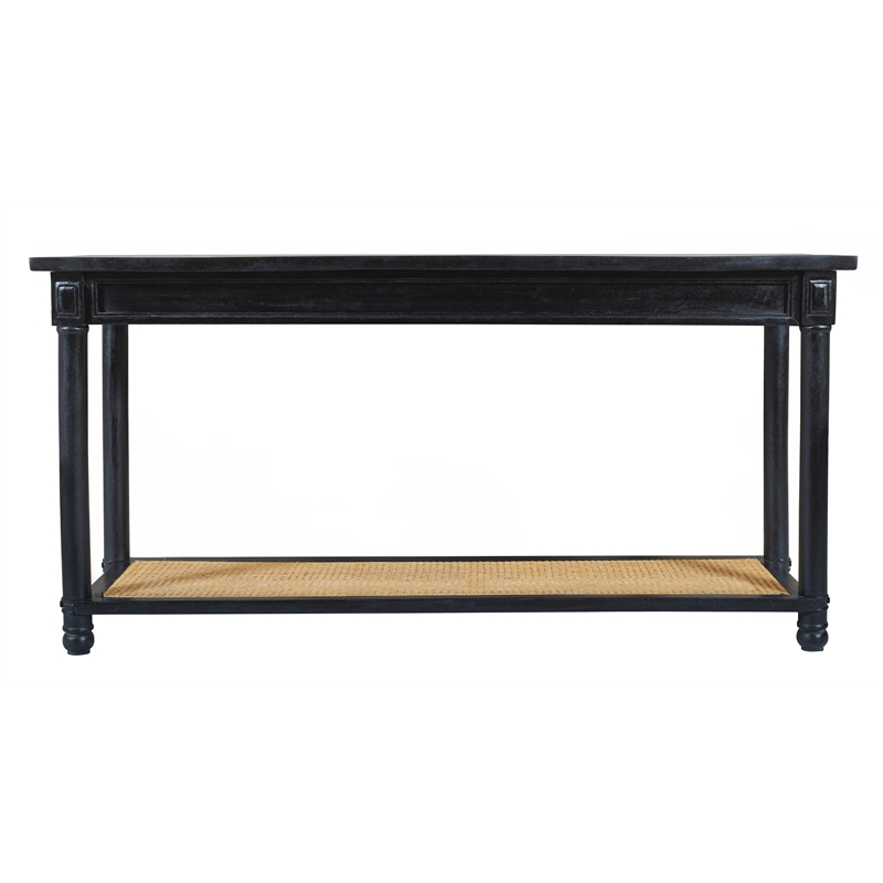Navice 1-Shelf Console Table with Solid Wood in Black Finish